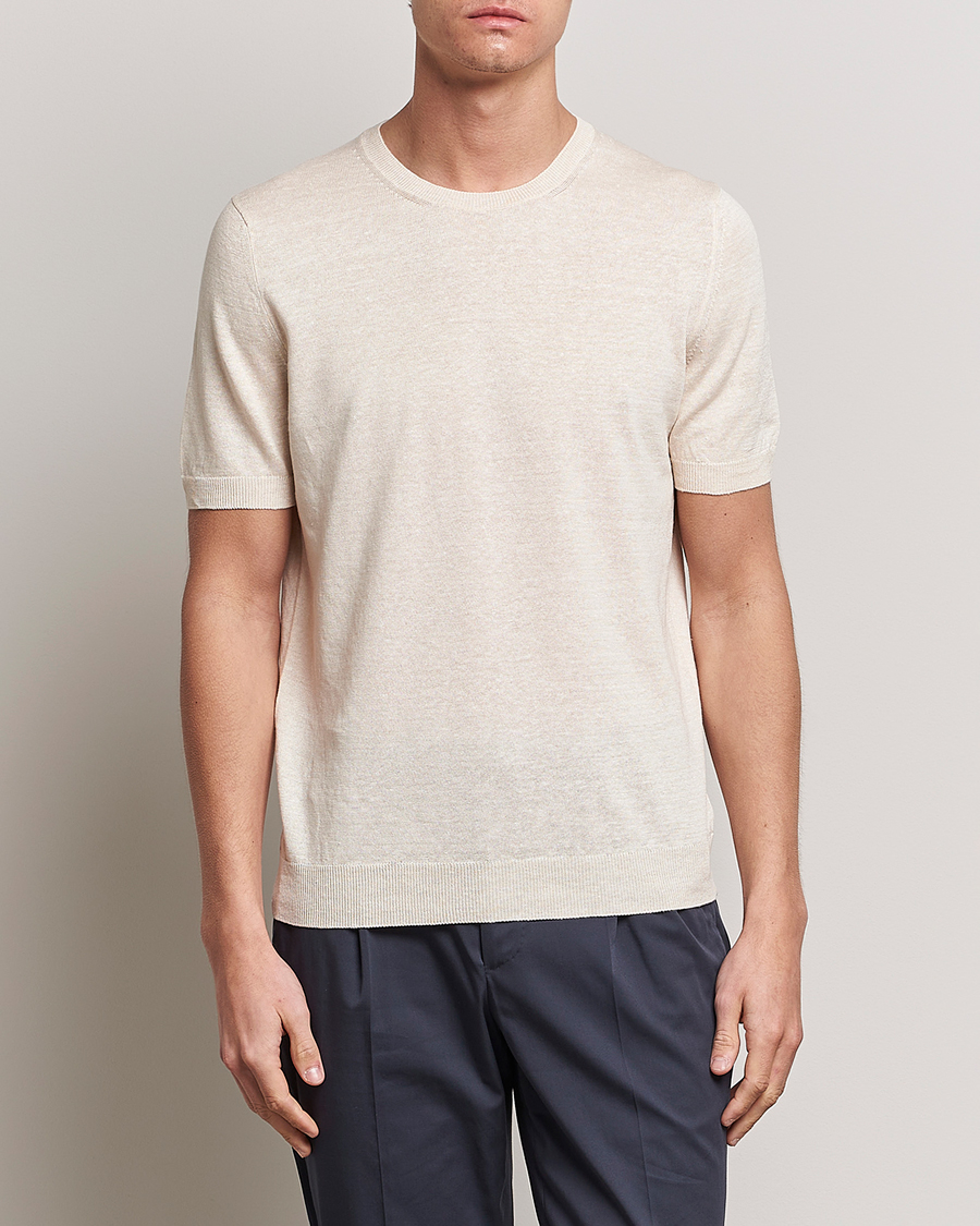 Herre | T-Shirts | Gran Sasso | Cotton/Linen Knitted Tee Cream