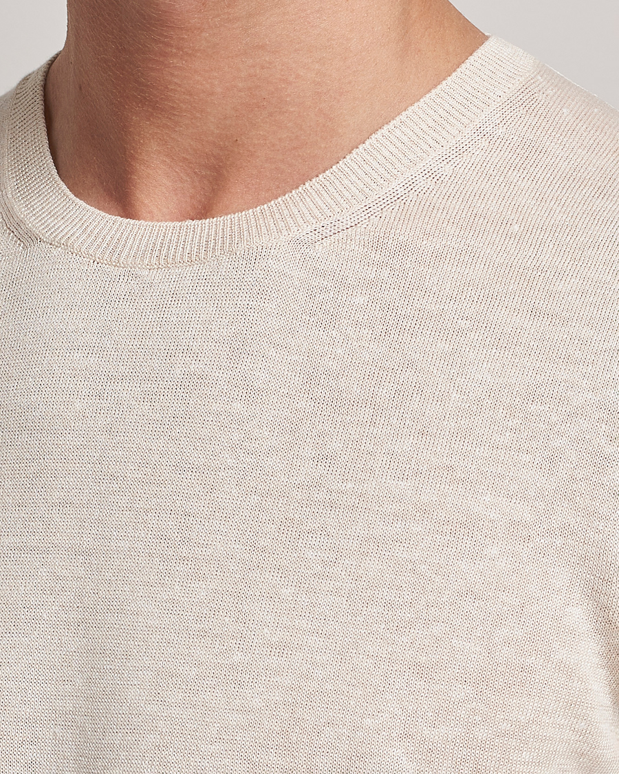 Herre | T-Shirts | Gran Sasso | Cotton/Linen Knitted Tee Cream