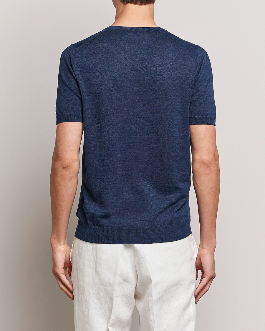 Herre | T-Shirts | Gran Sasso | Cotton/Linen Knitted Tee Navy
