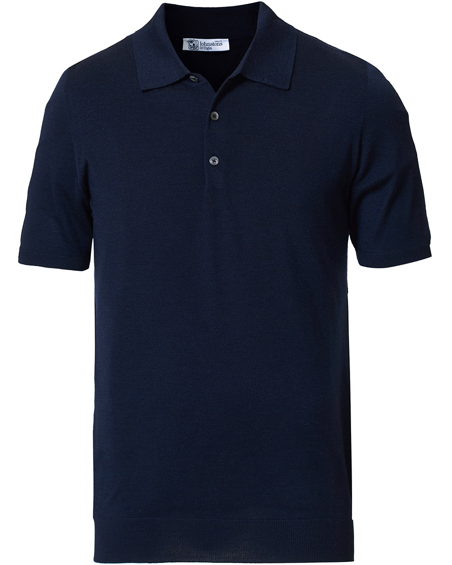 Herre | Polotrøjer | Johnstons of Elgin | Superfine Worsted Merino Short Sleeve Polo Dark Navy