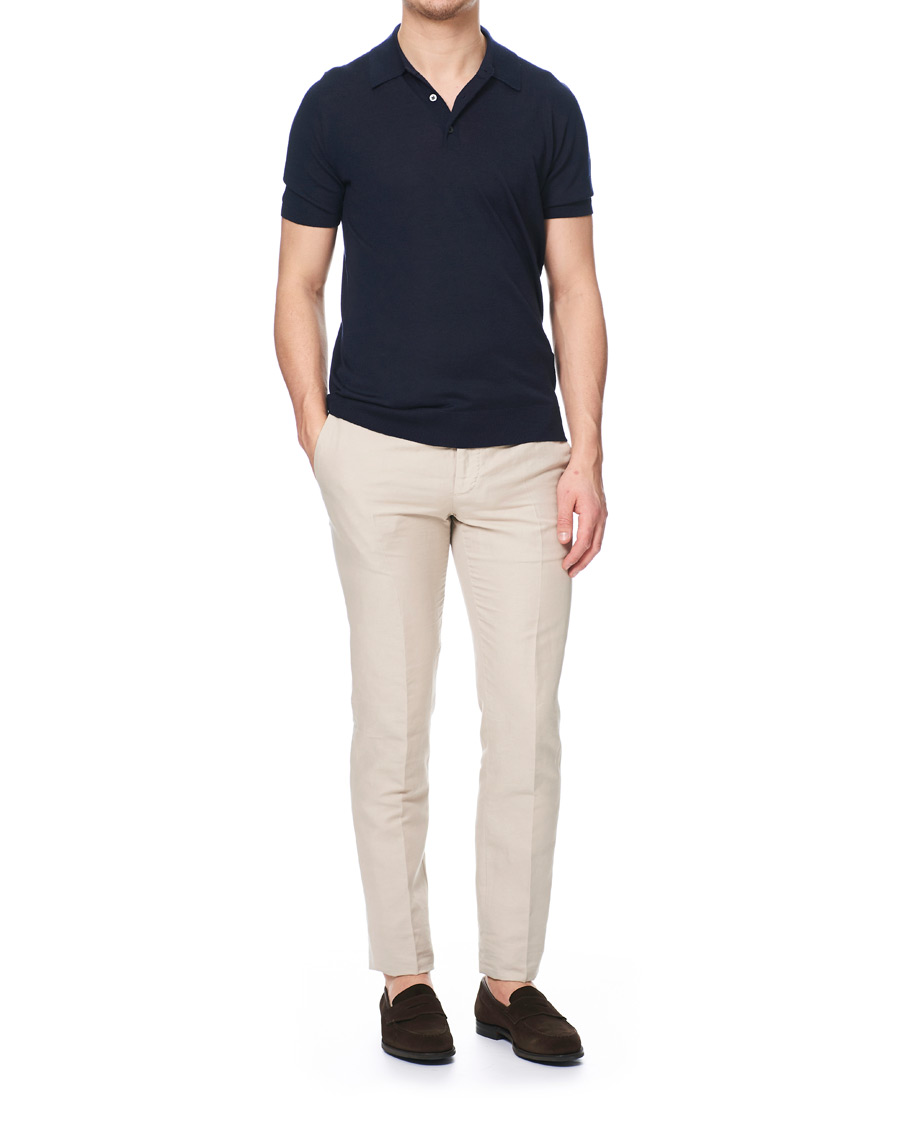 Herre | Polotrøjer | Johnstons of Elgin | Superfine Worsted Merino Short Sleeve Polo Dark Navy