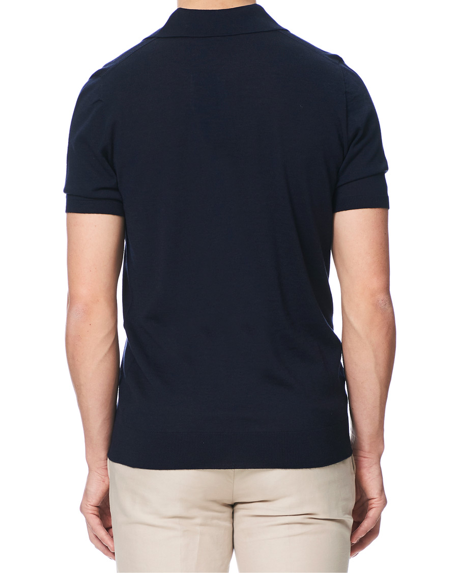 Herre | Polotrøjer | Johnstons of Elgin | Superfine Worsted Merino Short Sleeve Polo Dark Navy