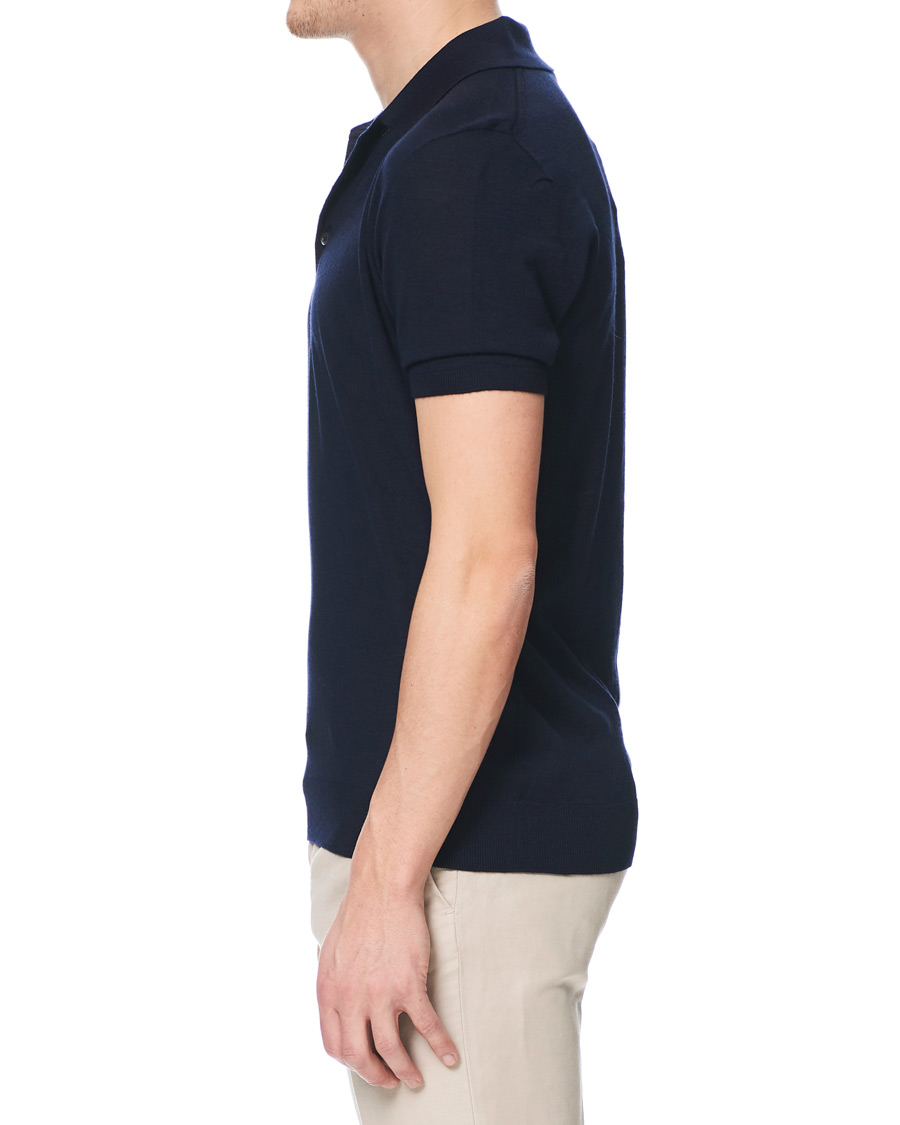 Herre | Polotrøjer | Johnstons of Elgin | Superfine Worsted Merino Short Sleeve Polo Dark Navy