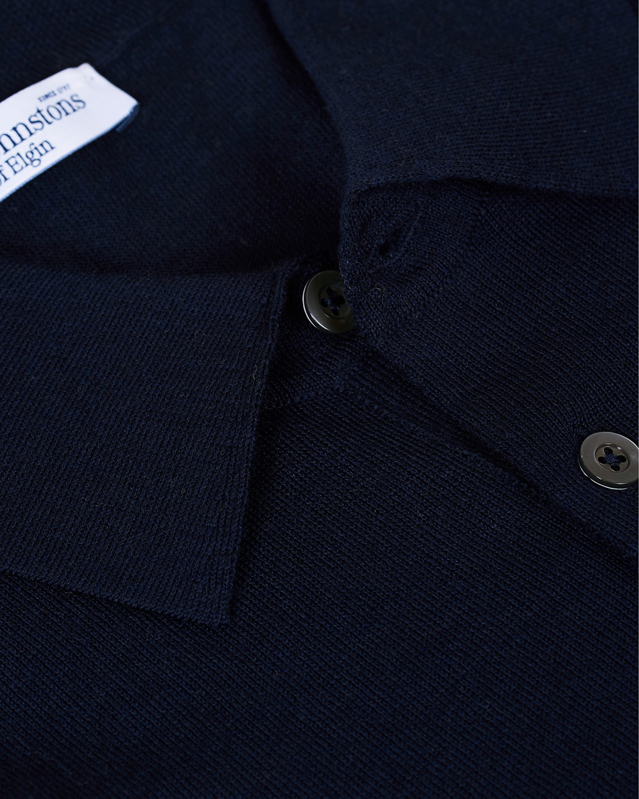 Herre | Polotrøjer | Johnstons of Elgin | Superfine Worsted Merino Short Sleeve Polo Dark Navy