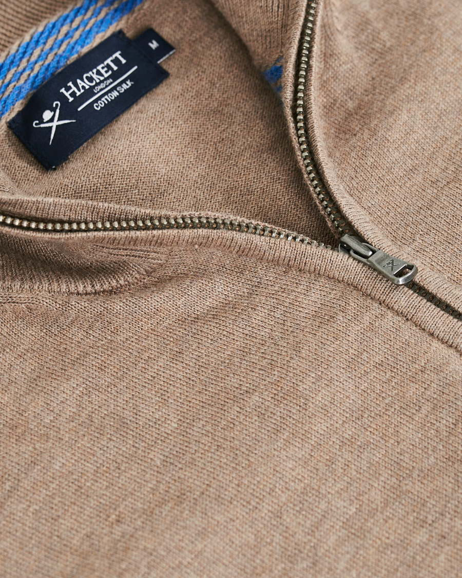 Herre | Trøjer | Hackett | Cotton/Silk Half -Zip Taupe