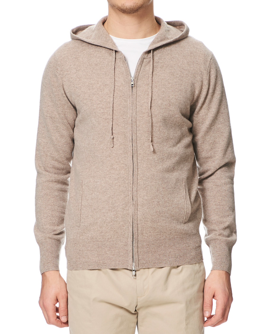 Soft Goat Cashmere Full Zip Hoodie Toast - CareOfCarl.dk