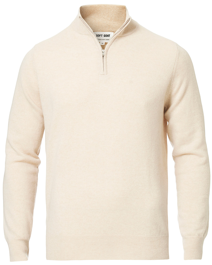 Herre | Trøjer | Soft Goat | Cashmere Half Zip Beige