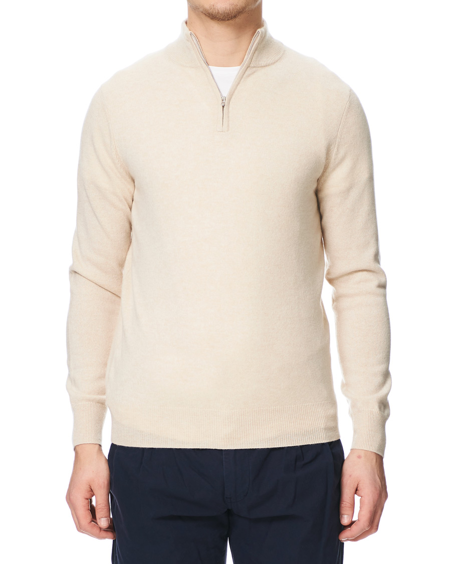 Herre | Trøjer | Soft Goat | Cashmere Half Zip Beige