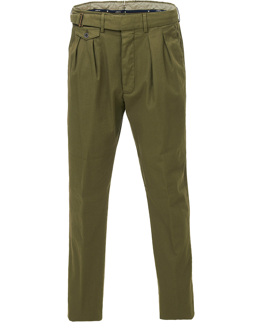 Herre | Bukser | Lardini | Luxor Double Pleated Cotton Trousers Green