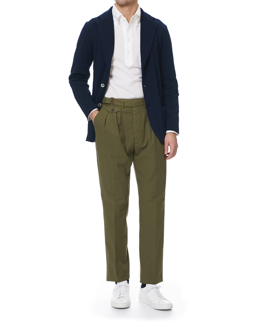Herre | Bukser | Lardini | Luxor Double Pleated Cotton Trousers Green