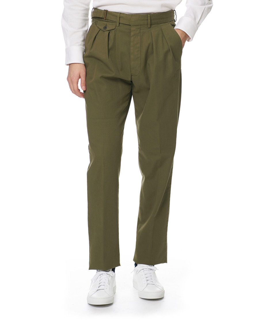 Herre | Bukser | Lardini | Luxor Double Pleated Cotton Trousers Green