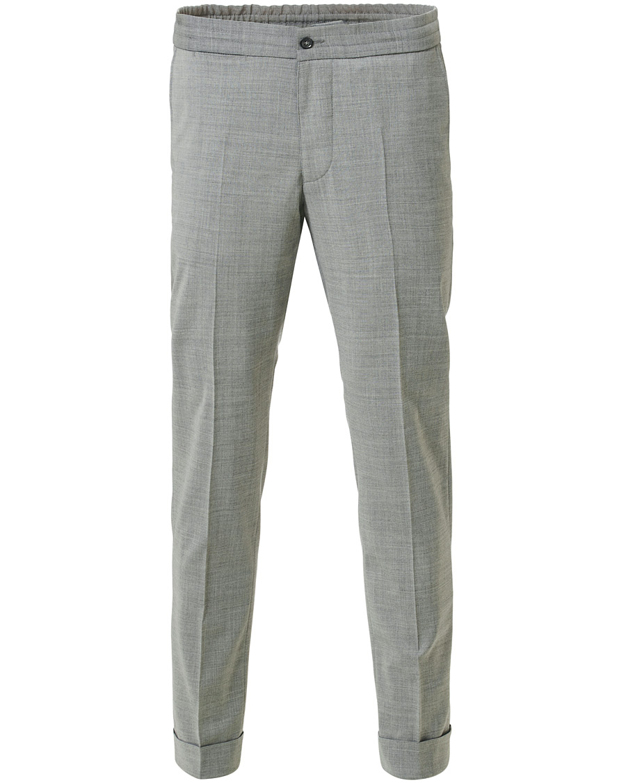 Herre | Bukser | Oscar Jacobson | Nolan Wool Stretch Drawstring Trousers Light Grey