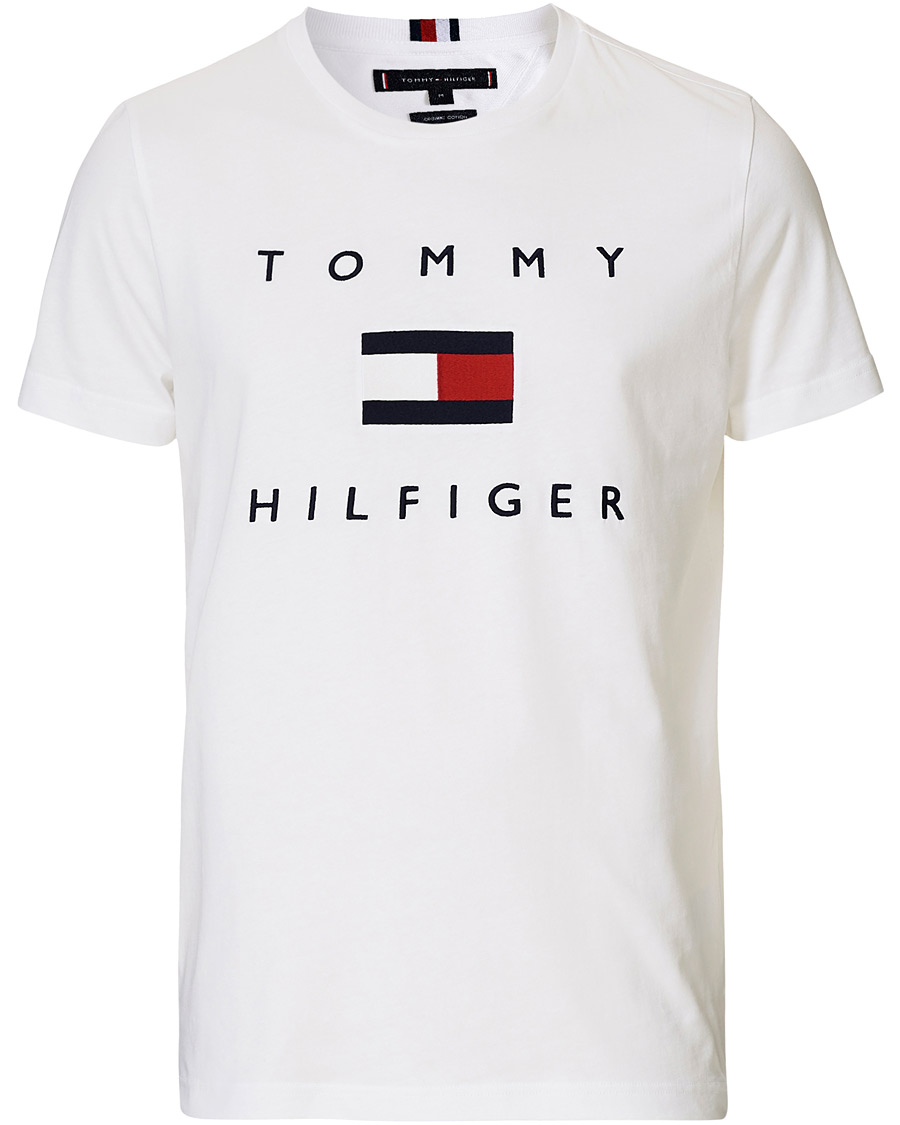 Herre | T-Shirts | Tommy Hilfiger | Flag Logo Crew Neck Tee White
