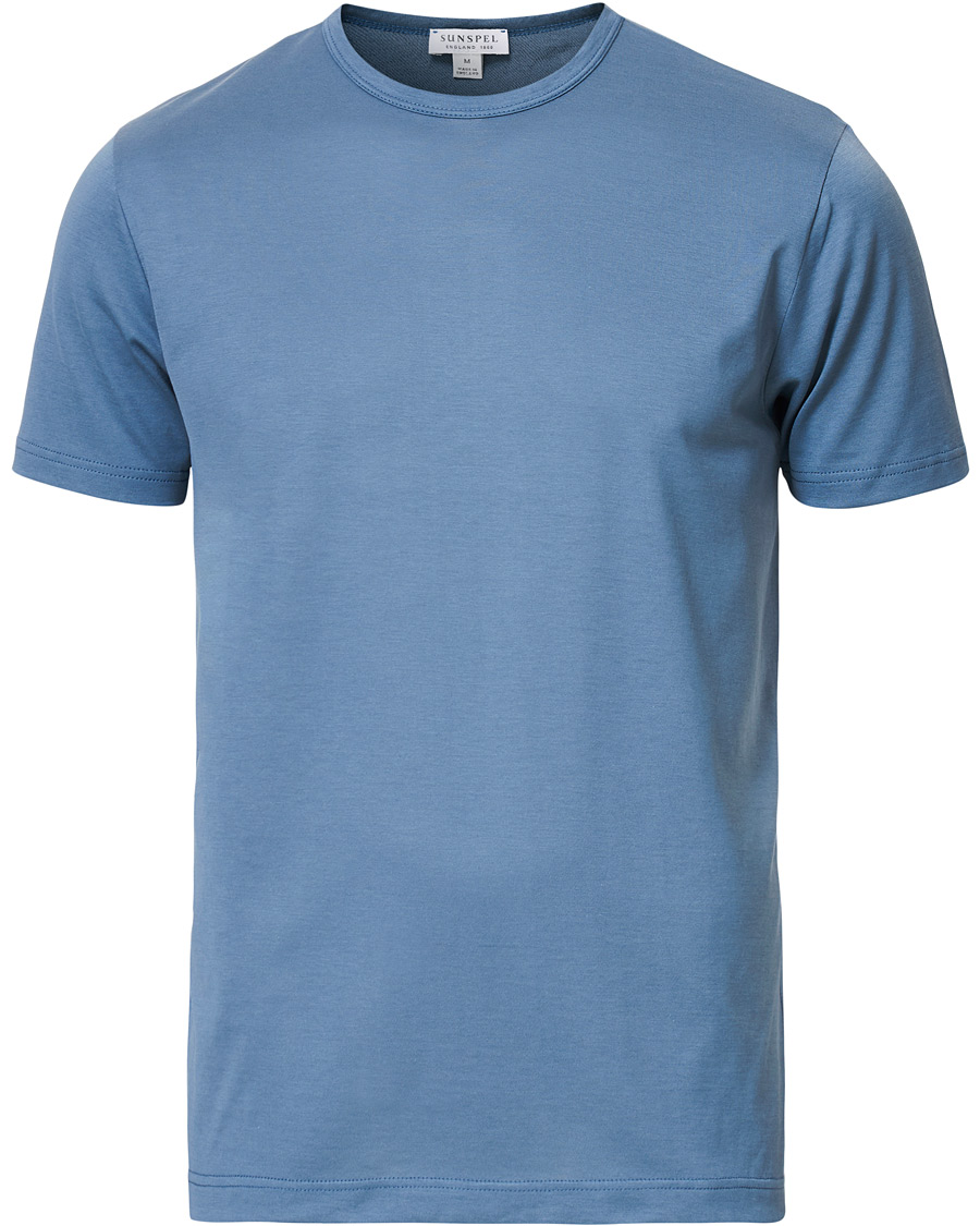 Herre | T-Shirts | Sunspel | Crew Neck Cotton Tee Blue Slate