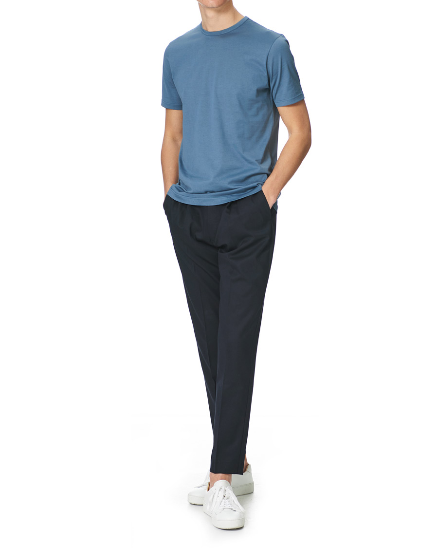 Herre | T-Shirts | Sunspel | Crew Neck Cotton Tee Blue Slate