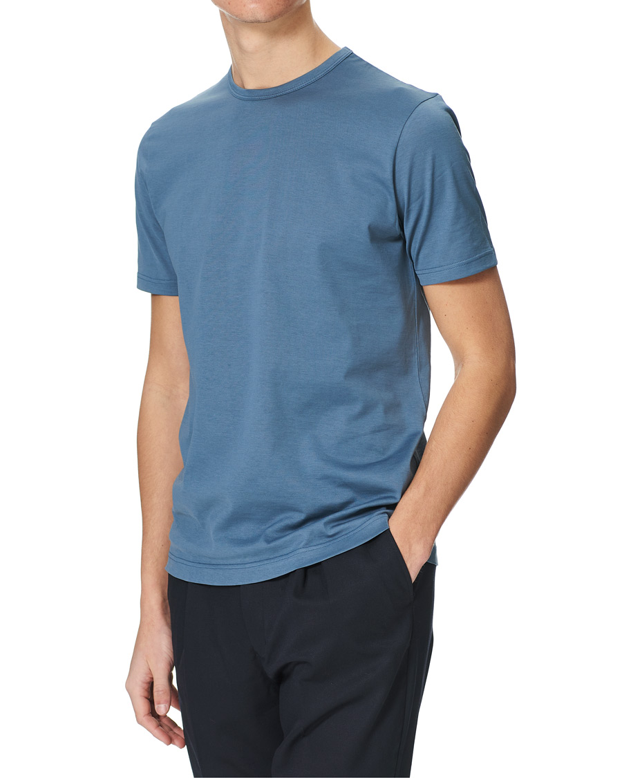 Herre | T-Shirts | Sunspel | Crew Neck Cotton Tee Blue Slate