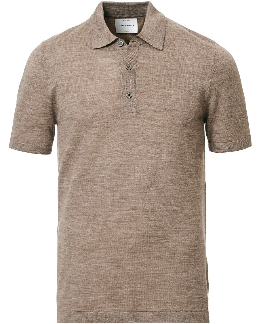 Herre | Polotrøjer | A Day's March | Short Sleeve Merino Polo Taupe Melange