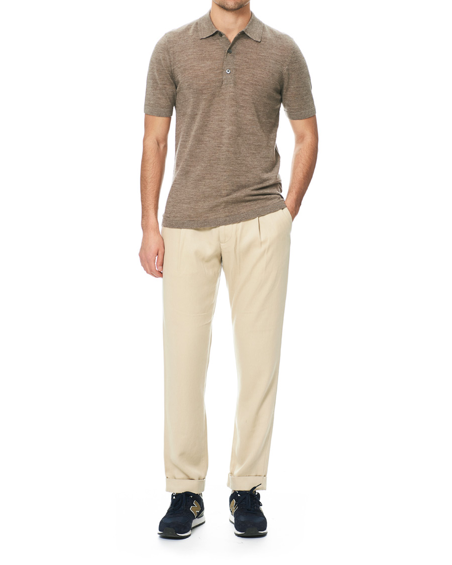 Herre | Polotrøjer | A Day's March | Short Sleeve Merino Polo Taupe Melange