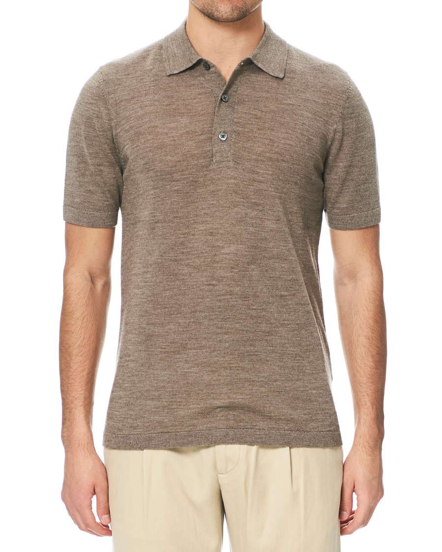 Herre | Polotrøjer | A Day's March | Short Sleeve Merino Polo Taupe Melange