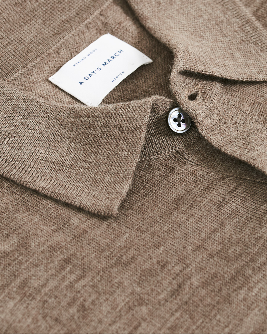 Herre | Polotrøjer | A Day's March | Short Sleeve Merino Polo Taupe Melange