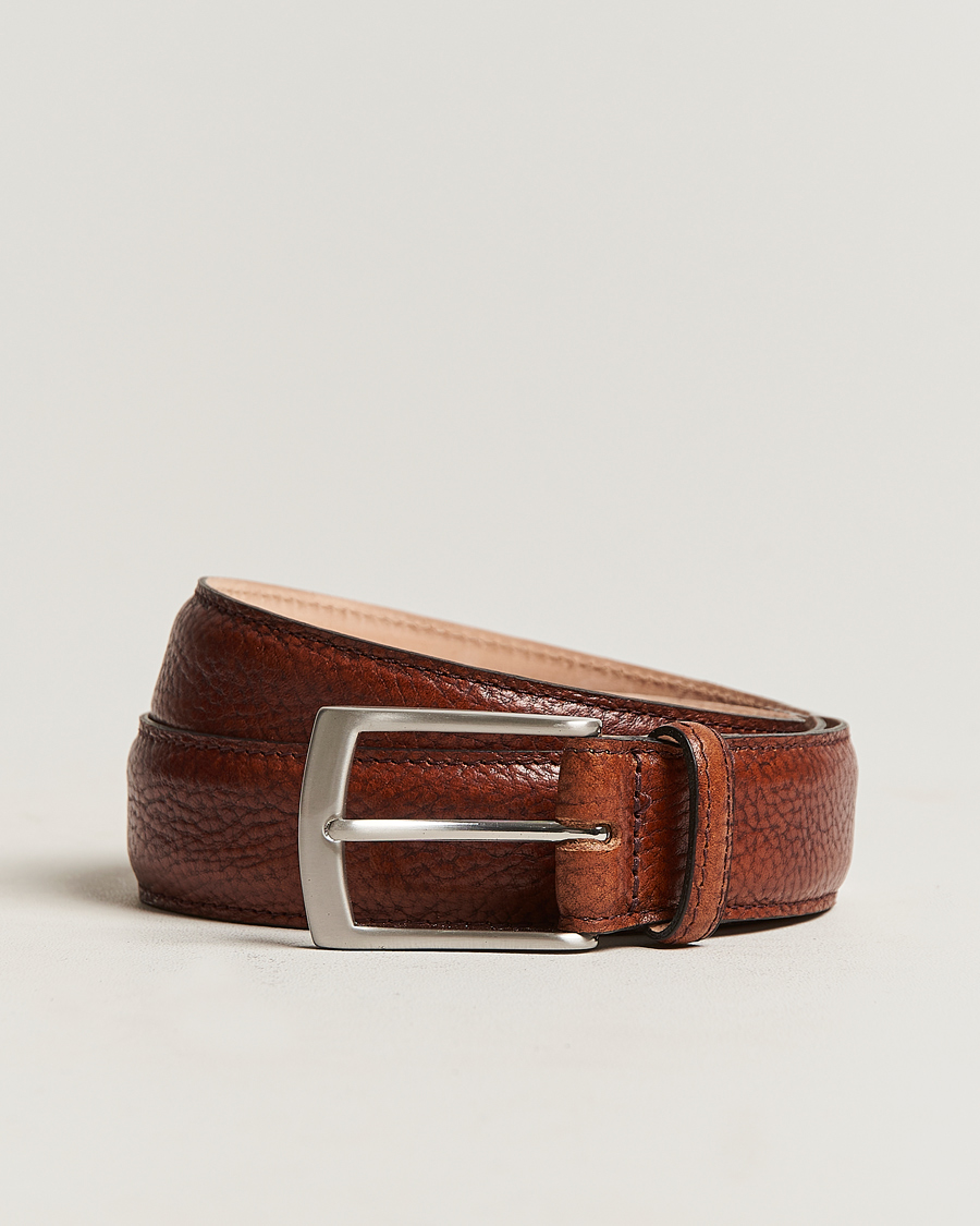 Herre | Loake 1880 Henry Grained Leather Belt 3,3 cm Mahogany | Loake 1880 | Henry Grained Leather Belt 3,3 cm Mahogany