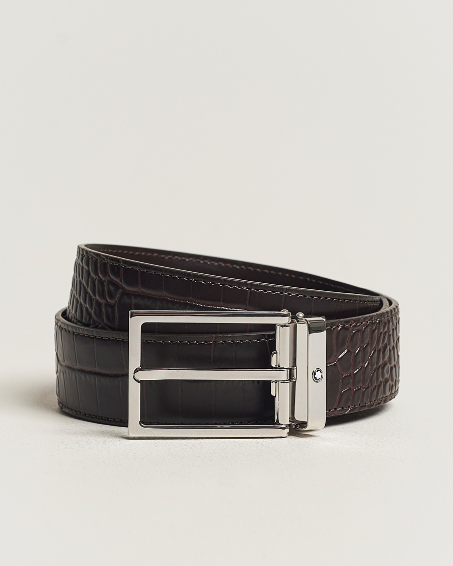 Herre |  | Montblanc | Square Buckle Alligator Printed 35mm Leather Belt Brown