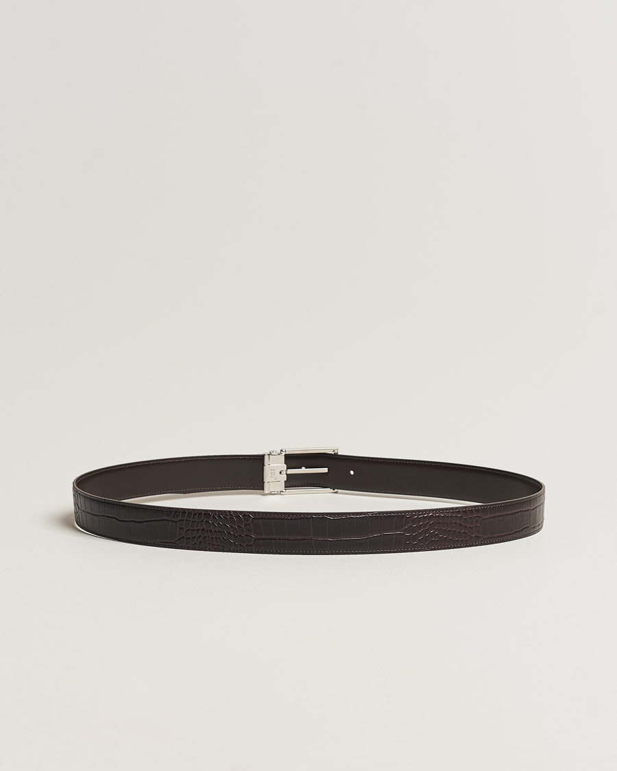 Herre | Montblanc Square Buckle Alligator Printed 35mm Leather Belt Brown | Montblanc | Square Buckle Alligator Printed 35mm Leather Belt Brown