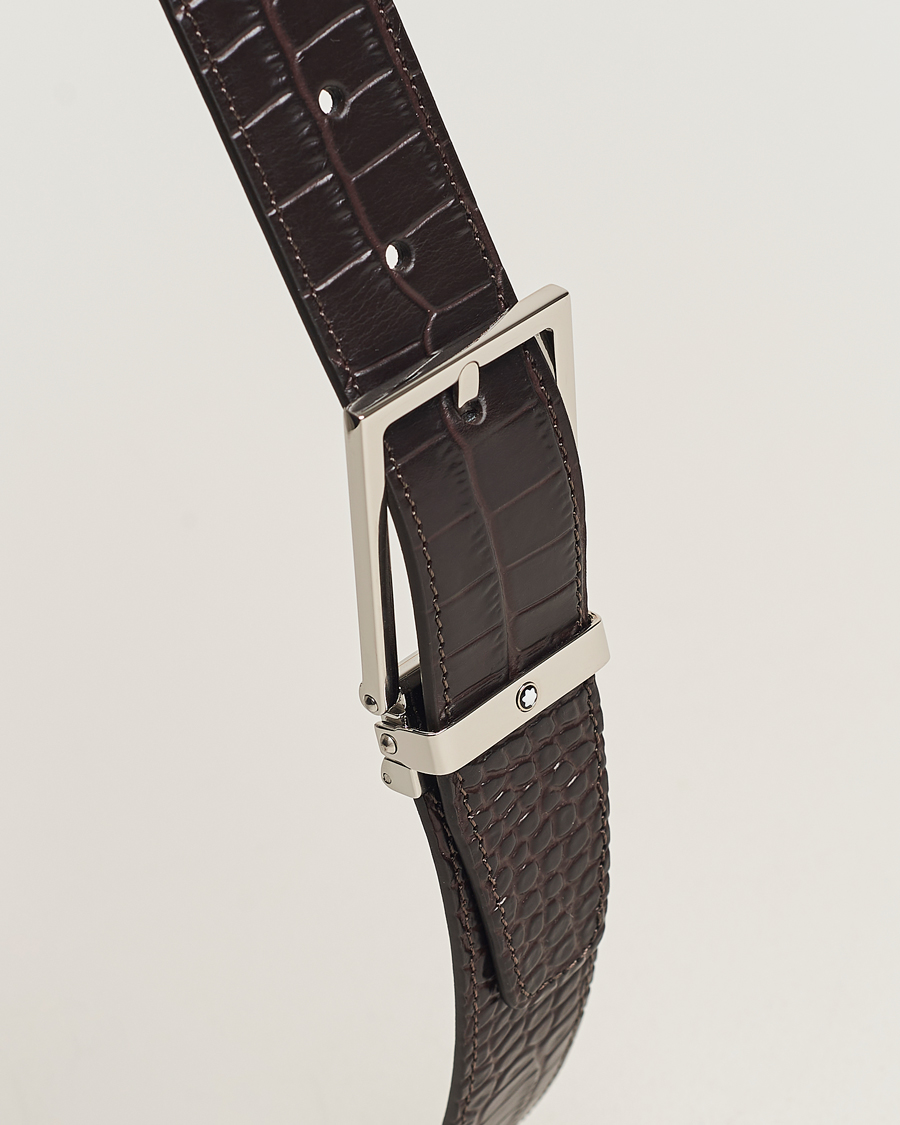 Herre | Montblanc Square Buckle Alligator Printed 35mm Leather Belt Brown | Montblanc | Square Buckle Alligator Printed 35mm Leather Belt Brown
