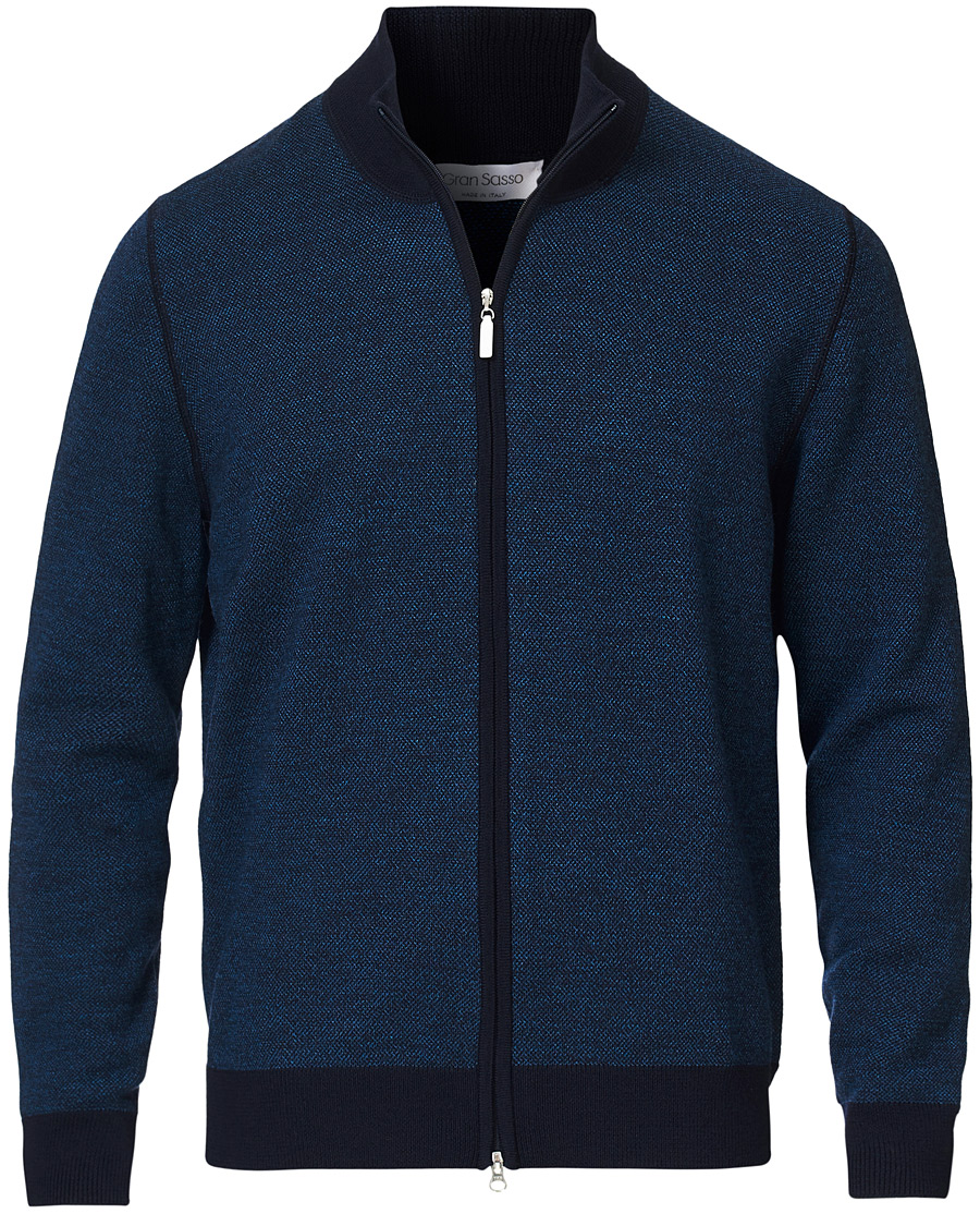 Herre | Trøjer | Gran Sasso | Merino Fashion Fit Full Zip Blue/Blue