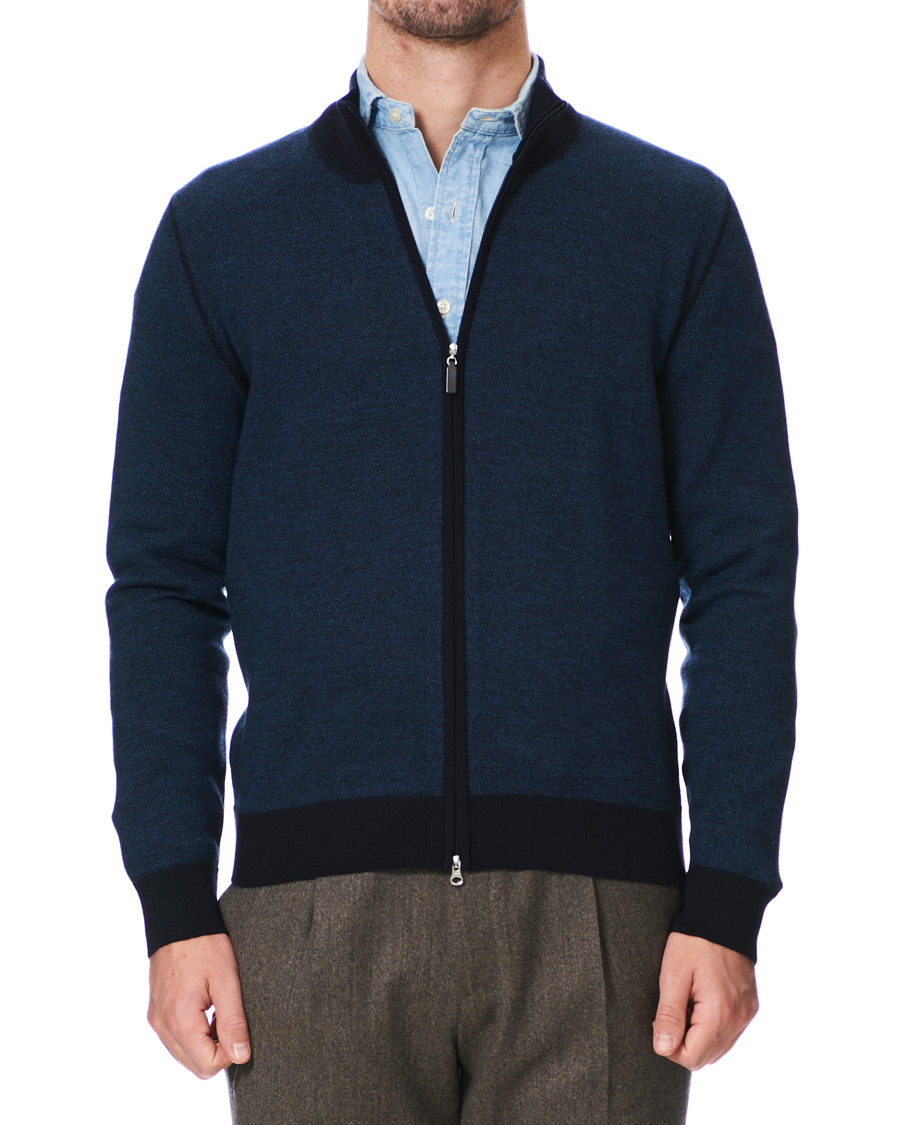 Herre | Trøjer | Gran Sasso | Merino Fashion Fit Full Zip Blue/Blue