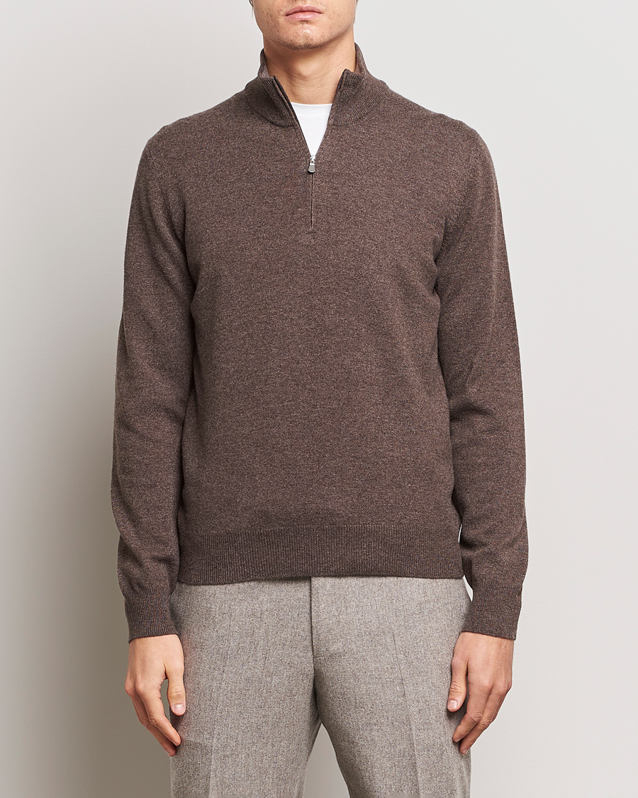 Herre | Italian Department | Gran Sasso | Wool/Cashmere Half Zip Brown