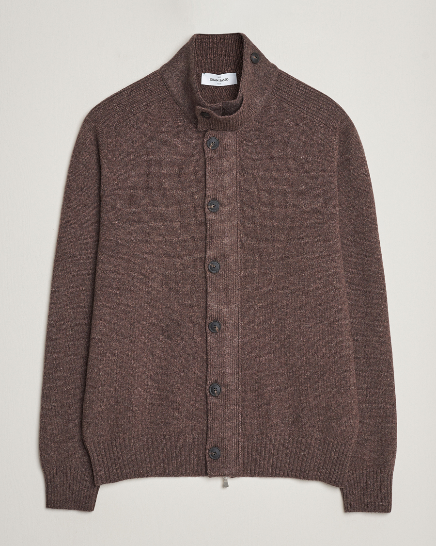 Herre | Trøjer | Gran Sasso | Heavy Wool Cardigan Brown Melange