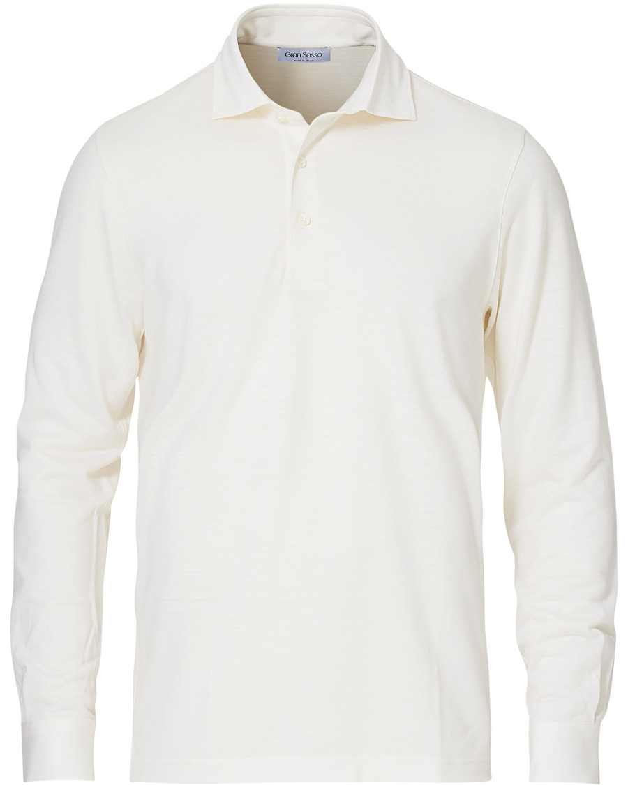 Herre | Skjorter | Gran Sasso | Long Sleeve Merino Poloshirt White