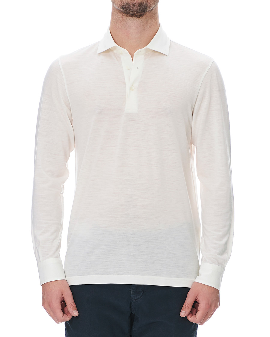 Herre | Skjorter | Gran Sasso | Long Sleeve Merino Poloshirt White