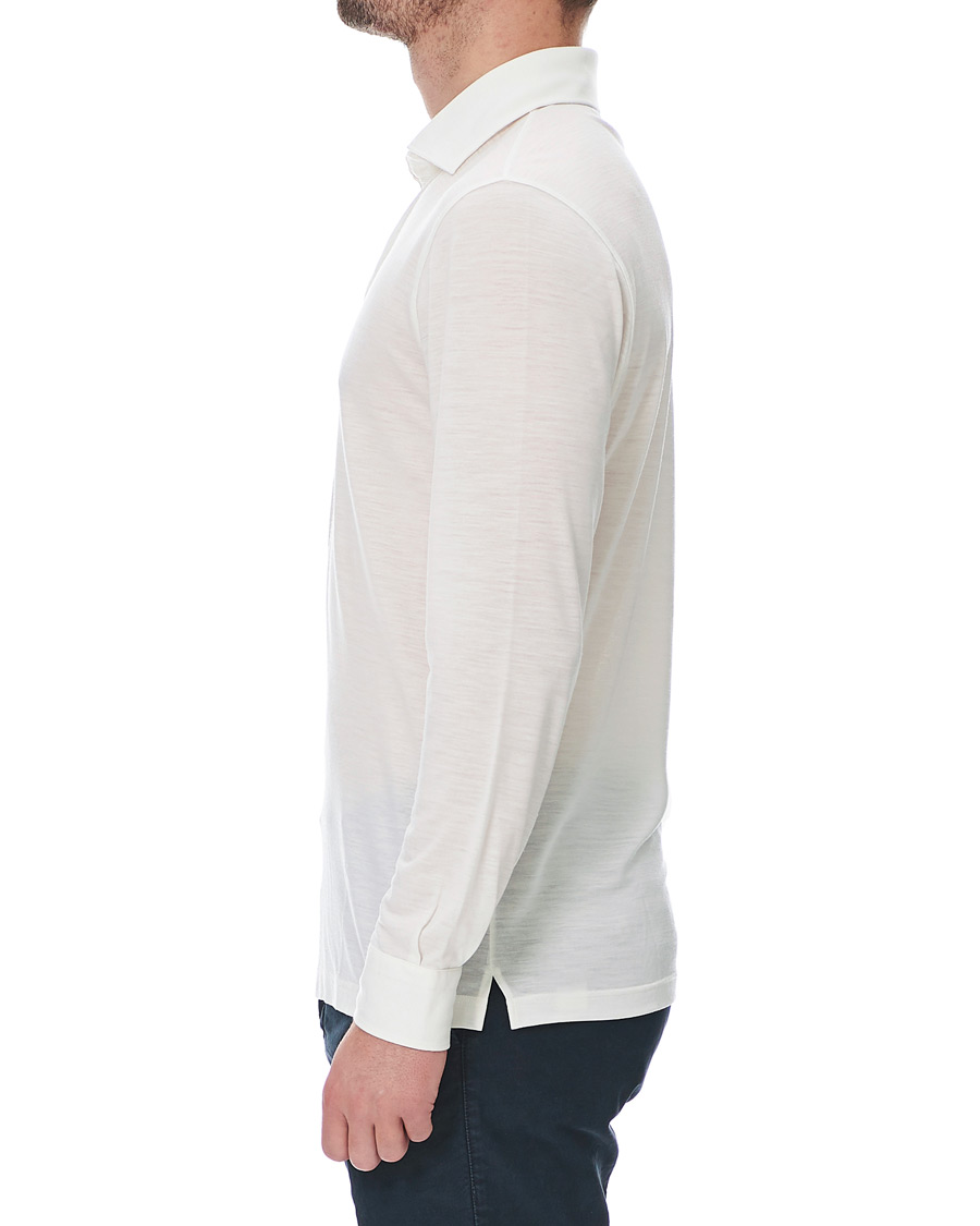 Herre | Skjorter | Gran Sasso | Long Sleeve Merino Poloshirt White