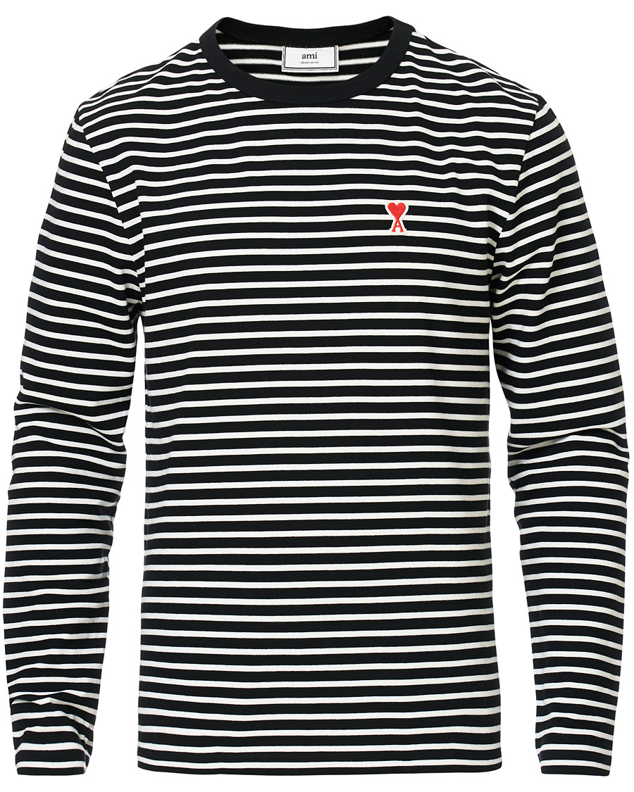 Herre | T-Shirts | AMI | Striped Long Sleeve Tee Black/White