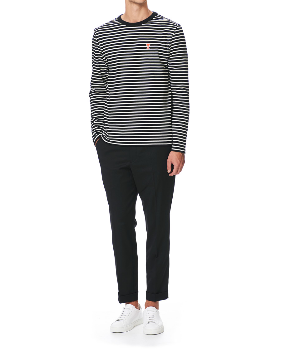 Herre | T-Shirts | AMI | Striped Long Sleeve Tee Black/White