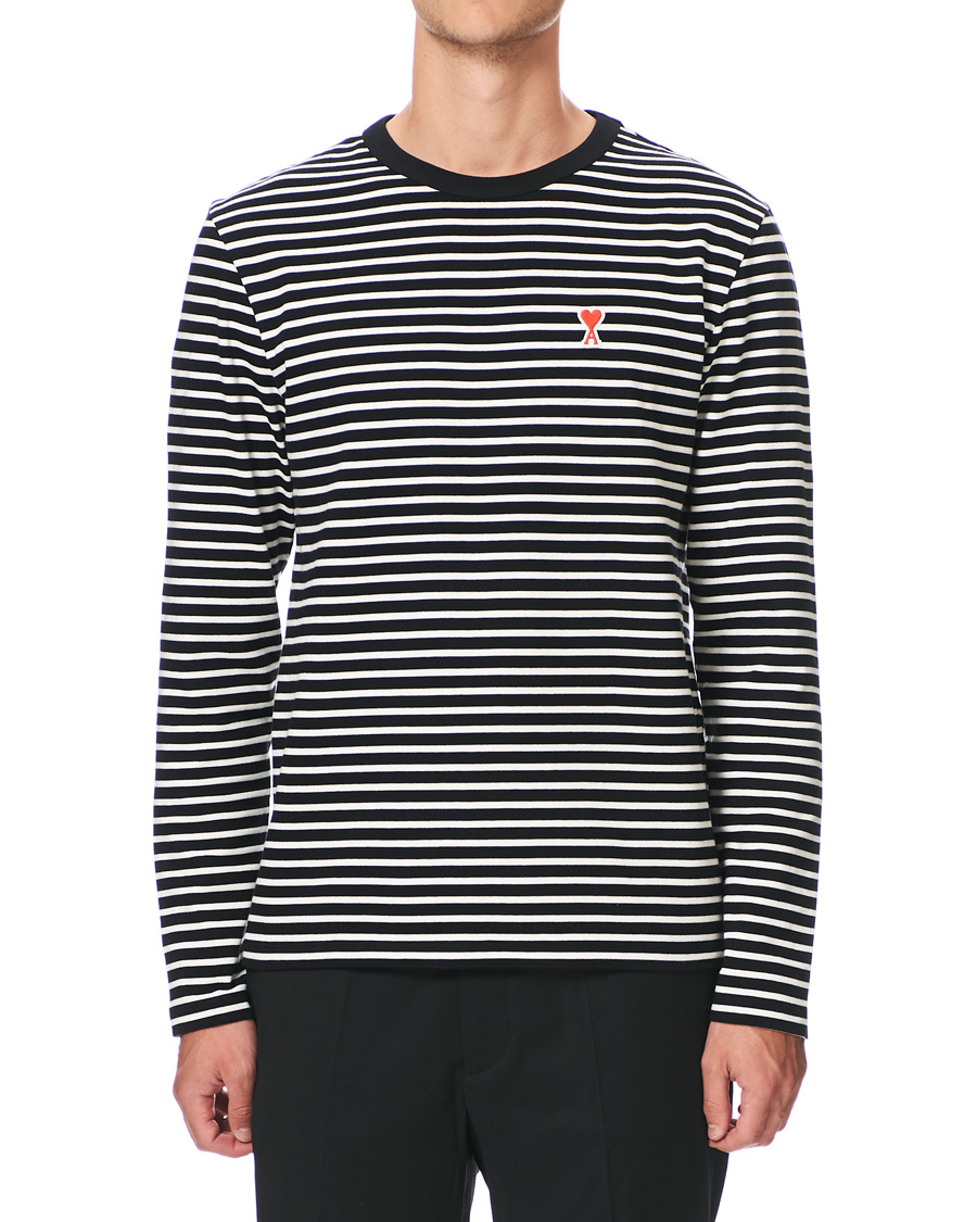 Herre | T-Shirts | AMI | Striped Long Sleeve Tee Black/White