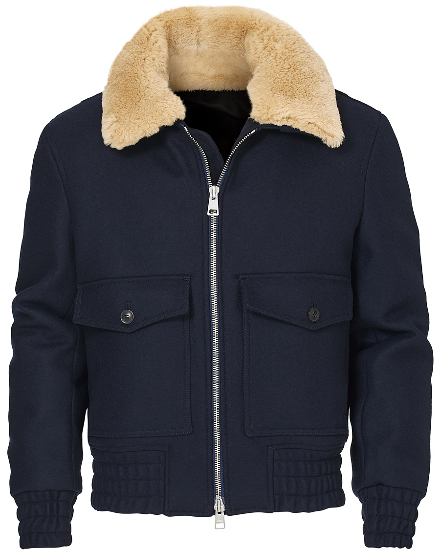 Herre | Jakker | AMI | Shearling Bomber Jacket Navy