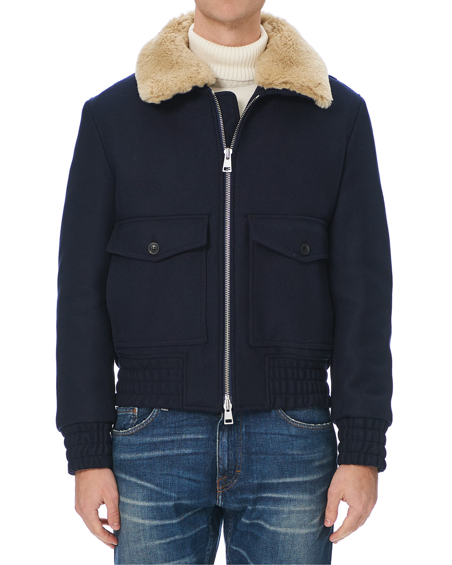 Herre | Jakker | AMI | Shearling Bomber Jacket Navy