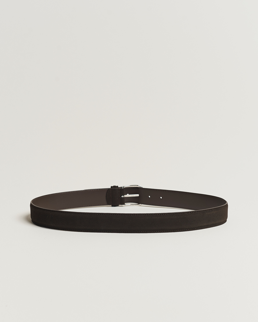 Herre | Italian Department | Anderson's | Suede 3,5 cm Belt Dark Brown