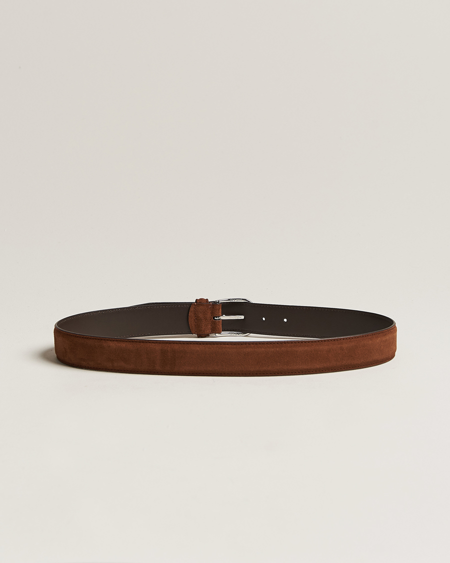 Herre | Italian Department | Anderson's | Suede 3,5 cm Belt Brown