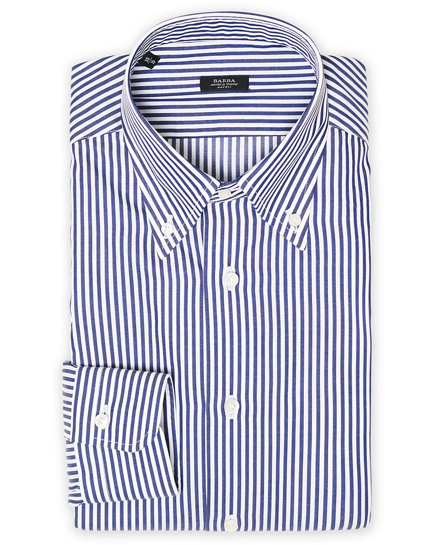 Herre | Skjorter | Barba Napoli | Slim Fit Button Down Pocket Shirt White/Blue