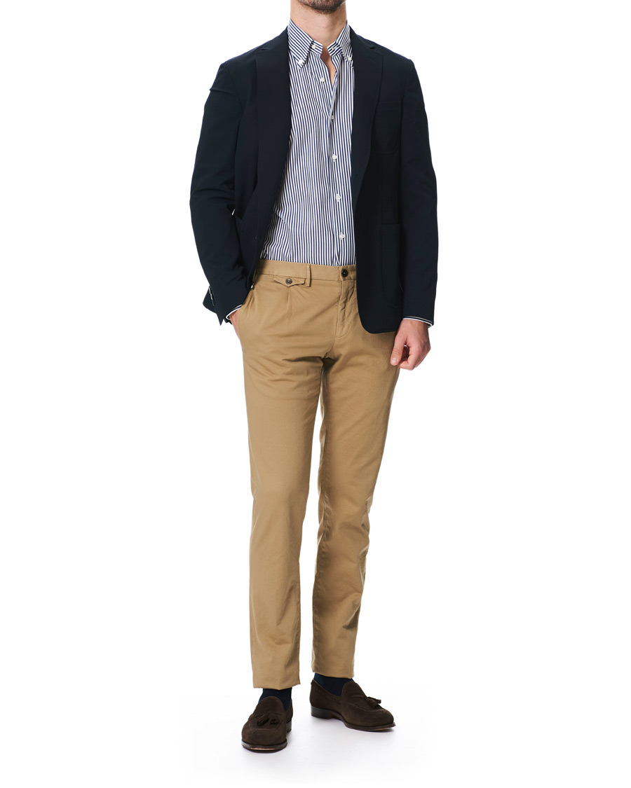 Herre | Skjorter | Barba Napoli | Slim Fit Button Down Pocket Shirt White/Blue