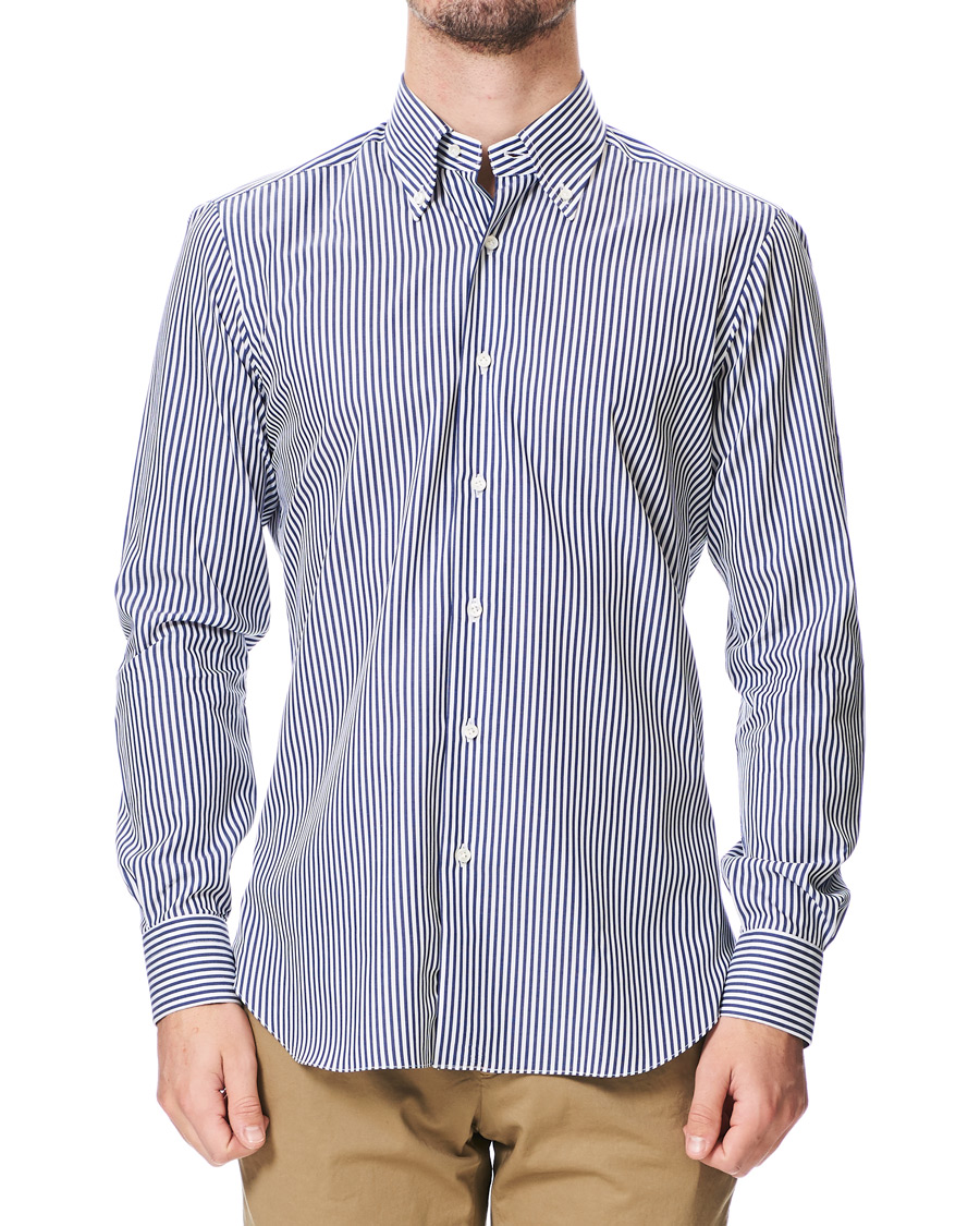 Herre | Skjorter | Barba Napoli | Slim Fit Button Down Pocket Shirt White/Blue