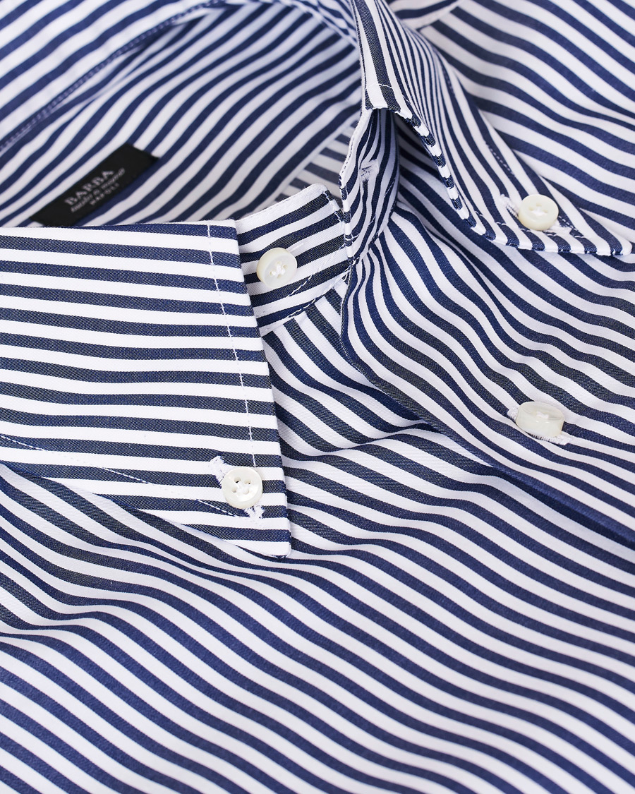 Herre | Skjorter | Barba Napoli | Slim Fit Button Down Pocket Shirt White/Blue