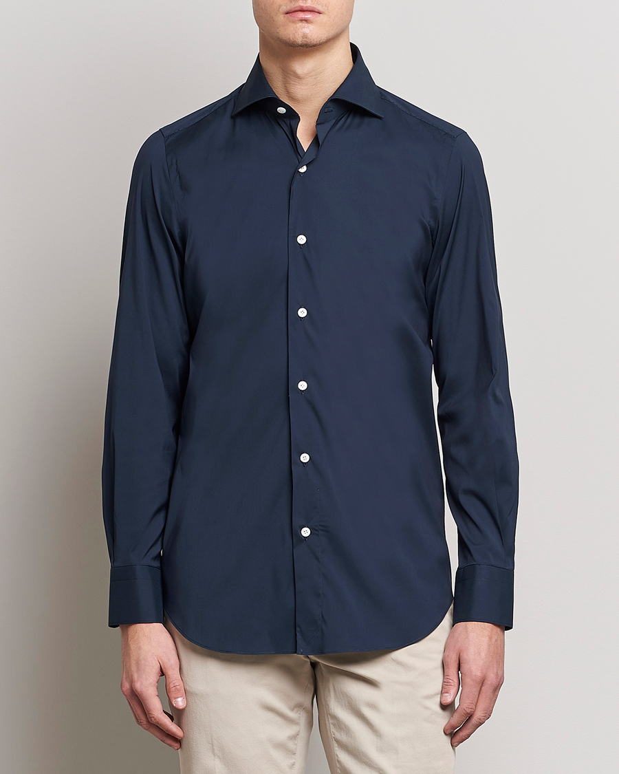 Herre | Italian Department | Finamore Napoli | Milano Slim Fit Stretch Shirt Navy