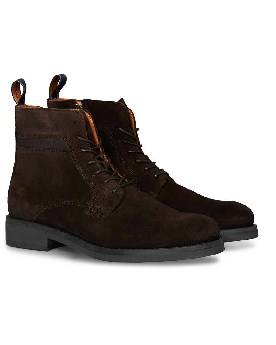 Herre | GANT Brookly Zip High Lace Boot Dark Brown Suede | GANT | Brookly Zip High Lace Boot Dark Brown Suede