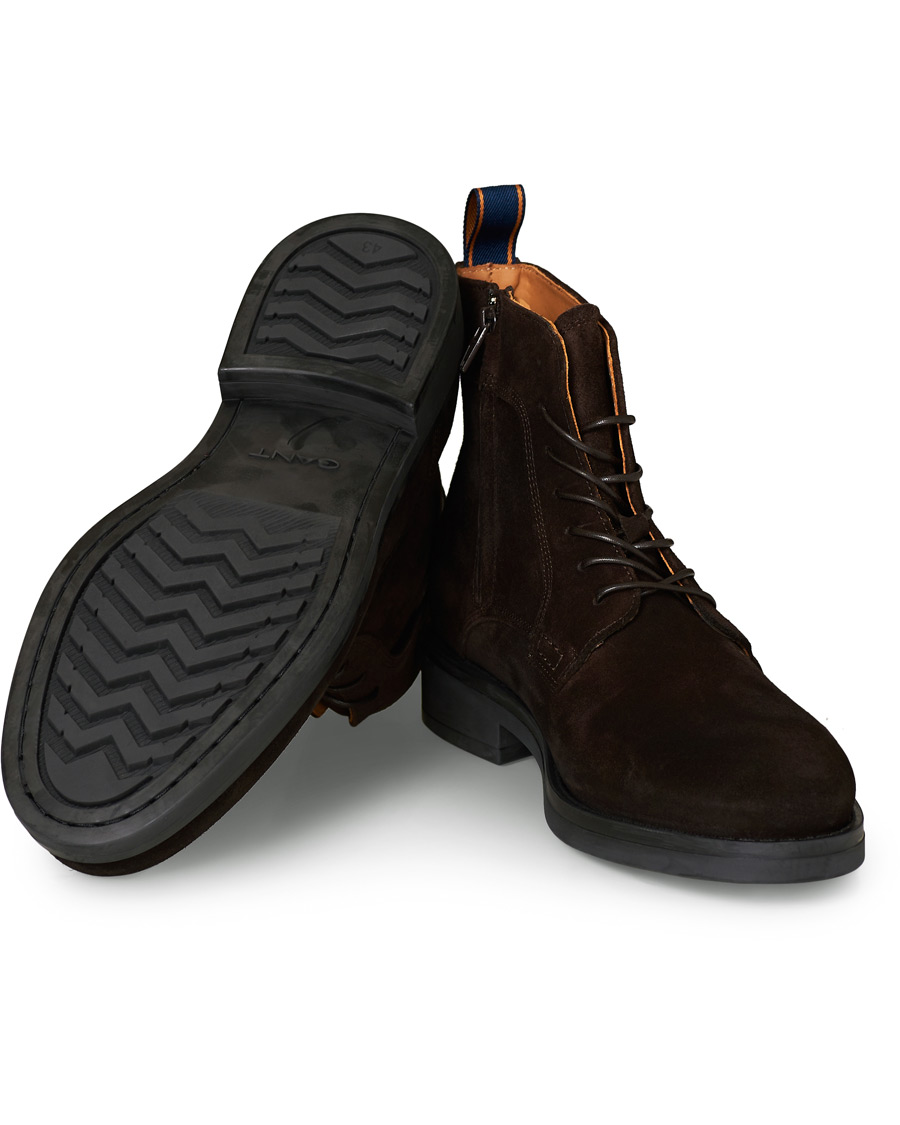 Herre | GANT Brookly Zip High Lace Boot Dark Brown Suede | GANT | Brookly Zip High Lace Boot Dark Brown Suede