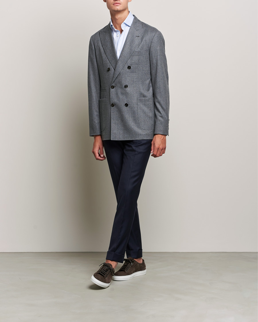 Herre | Blazere & jakker | Brunello Cucinelli | Double Breasted Flannel Blazer Grey Melange